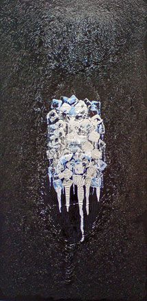 Painting in three lines - 2011<br /><br /><h6>Black ice</h6>  Artistâ€™s photographic print and acrylic paint <br /> 1000mm x 500mm <br /><br /><br /><br />Diamond glitter<br/>
The drip, drip of meltwater<br/>
in caves of black ice
<br /><br /><br /><h7>For sale</h7>