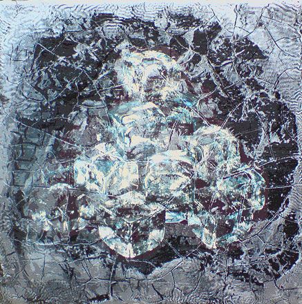 Painting in three lines - 2011<br /><br /><h6>Cracked ice</h6>  Artistâ€™s photographic print and acrylic paint <br /> 200mm x 200mm <br /><br /><br /><br />Dark and cold winter<br/>
Ice pistol-cracks in my drink<br/>
I think of summer
<br /><br /><br /><h7>Sold</h7>